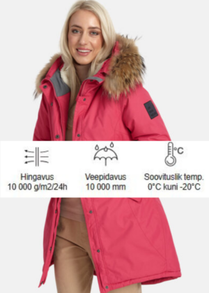 Huppa naiste talveparka Vivian fuksiaroosa naturaalkarvaga 200 gr soojustusega-vihma ja tuulekindel-kohe laos viimased - Image 3