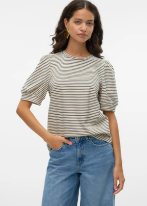 VERO MODA orgaanilisest puuvillast särk Kerry beezi musta triibuline-KOHE LAOS - Pilt 1