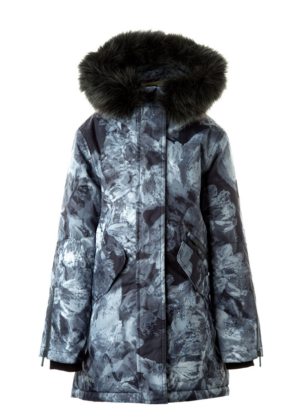 HUPPA tüdrukute talveparka Vivian halli musta kirju KUNSTKARVAGA 200 gr soojustusega-vihma ja tuulekindel-Tarneaeg 1-4 päeva - Image 1
