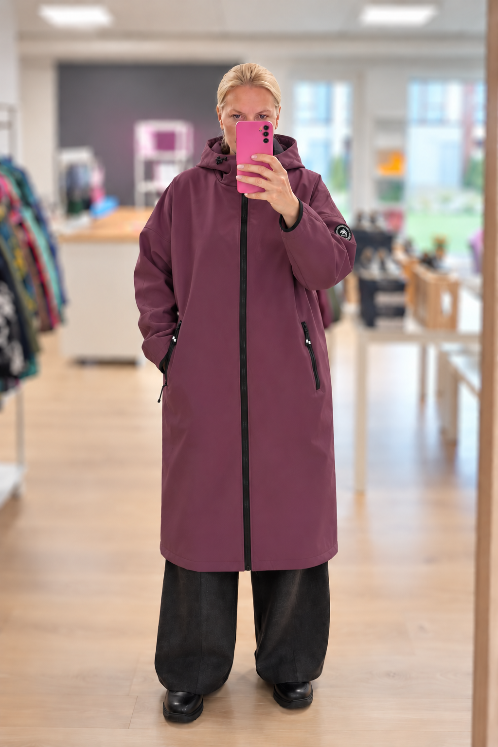 Mauve mantel peegliselfie poes
